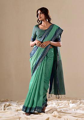 Green Woven Art Silk Saree Set