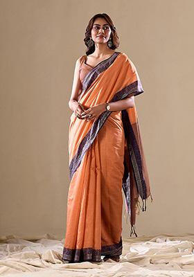 Orange Woven Art Silk Saree Set