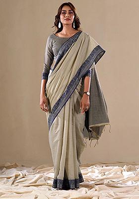 Grey Woven Art Silk Saree Set