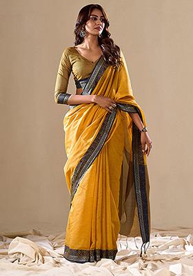 Yellow Woven Art Silk Saree Set