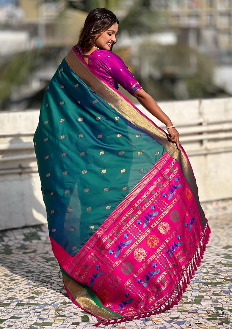 Sea Green Woven Silk Blend Saree Set