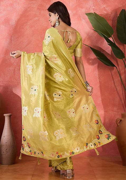 Mustard Yellow Woven Art Silk Saree Set