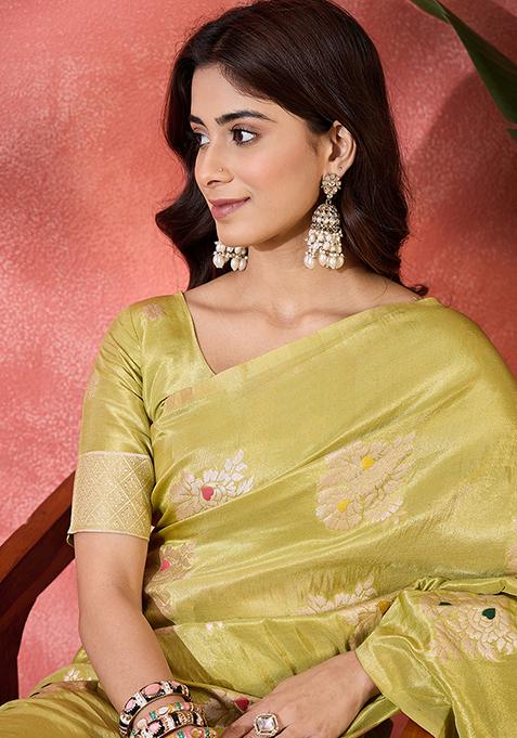 Mustard Yellow Woven Art Silk Saree Set