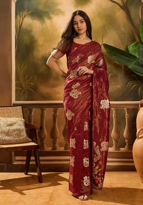 Maroon Woven Art Silk Saree Set