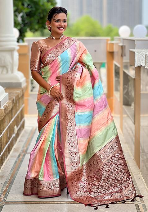 Maroon Woven Silk Blend Saree Set