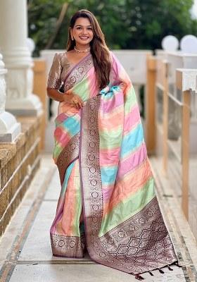 Wine Woven Silk Blend Saree Set