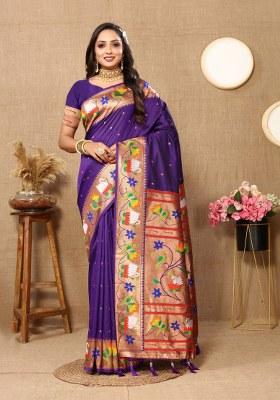Voilet Woven Silk Blend Saree Set
