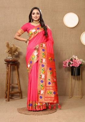 Rust Brown Woven Silk Blend Saree Set