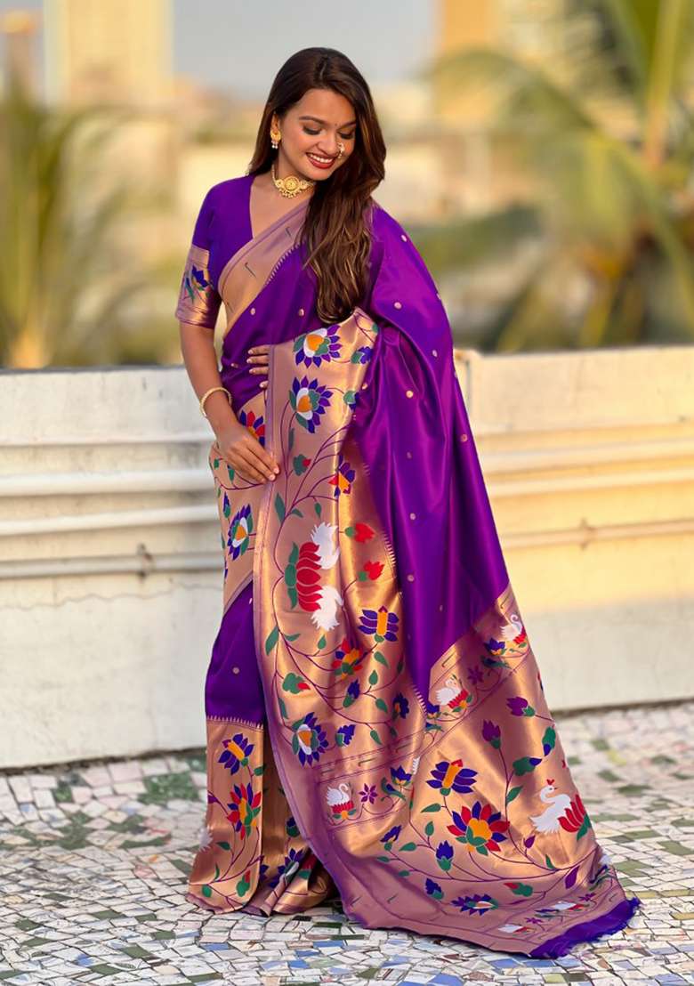Lavender Woven Silk Blend Saree Set for Diwali and Festive Wear - Indya