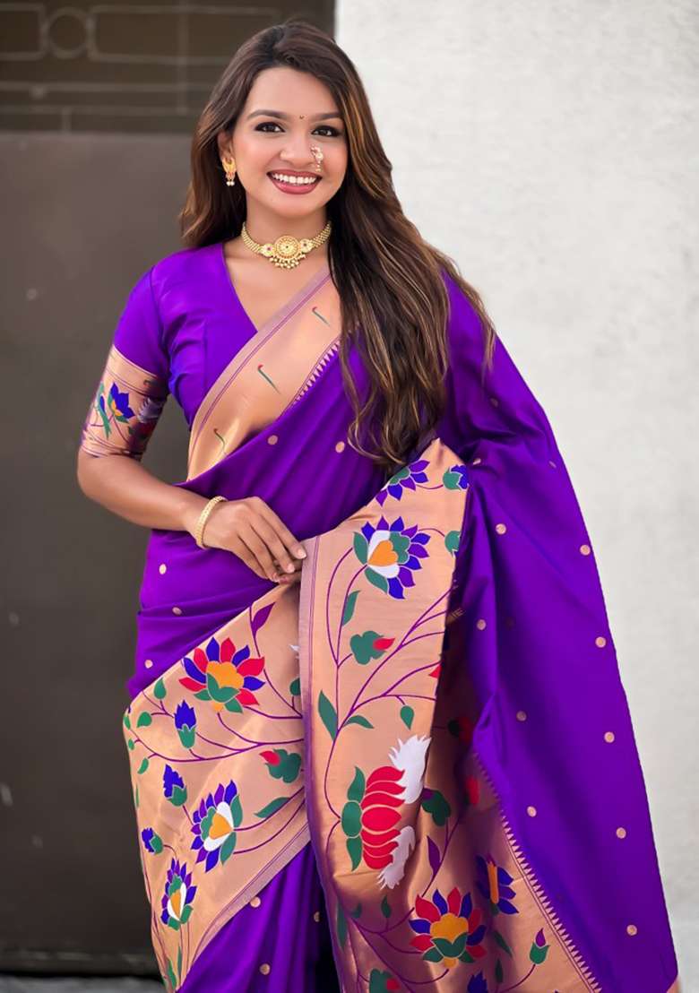 Lavender Woven Silk Blend Saree Set for Diwali and Festive Wear - Indya
