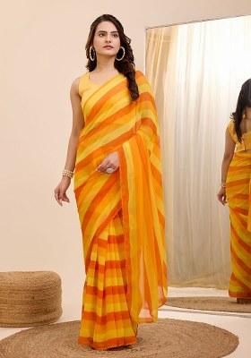 Yellow Printed Faux Georgette Saree Set
