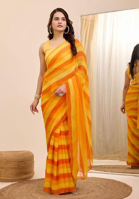 Yellow Printed Faux Georgette Saree Set