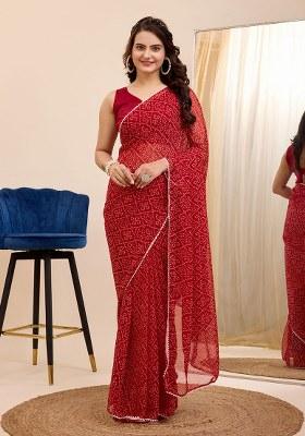 Maroon Printed Faux Georgette Saree Set