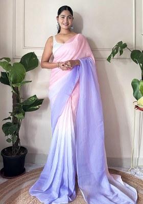 Pink Printed Chiffon Saree Set