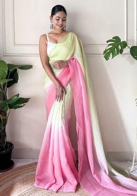 Pink Printed Chiffon Saree Set