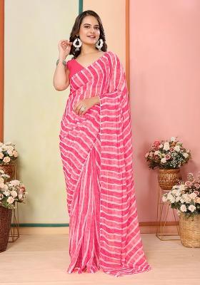 Pink Printed Faux Georgette Saree Set