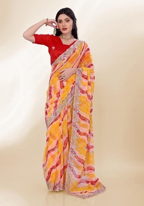 Yellow Embroidered Faux Georgette Saree Set