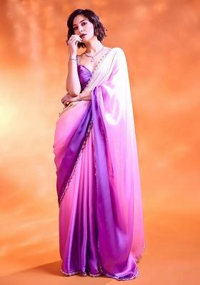 Lavender Embroidered Georgette Saree Set
