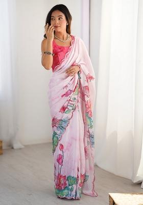 Off White Printed Chiffon Saree Set
