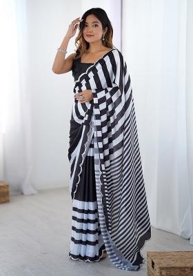 Black Printed Chiffon Saree Set