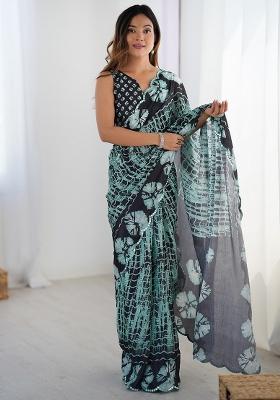 Black Printed Chiffon Saree Set