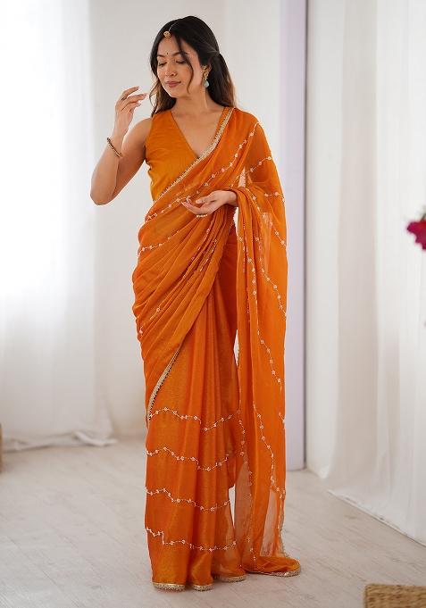 Yellow Embroidered Chiffon Saree Set