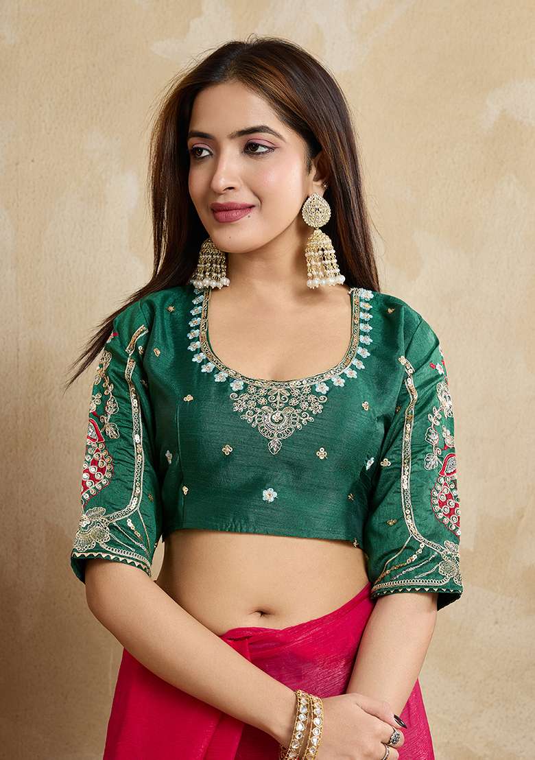 Pink Chiffon Saree Set with Embroidered for Diwali | Wedding & Festive Wear - Indya