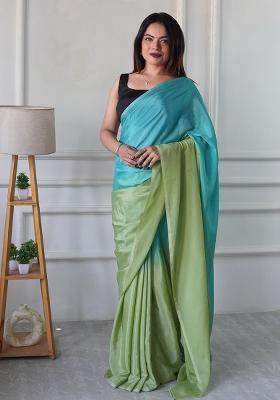 Aqua Blue Printed Chiffon Saree Set
