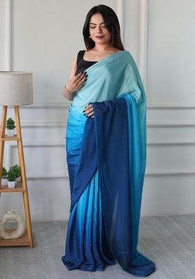 Blue Printed Chiffon Saree Set