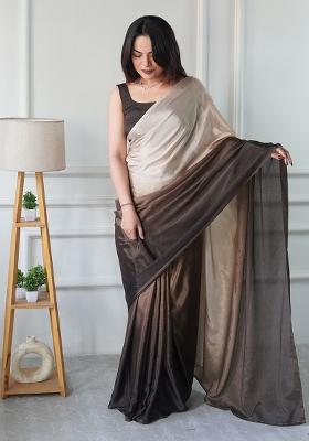 Brown Printed Chiffon Saree Set
