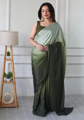 Green Printed Chiffon Saree Set