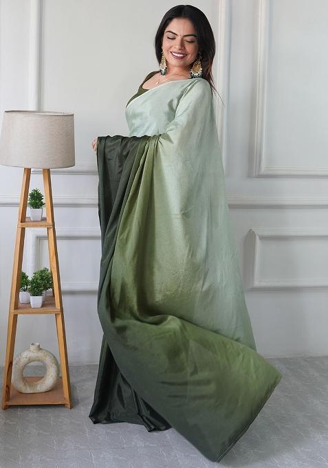 Green Printed Chiffon Saree Set