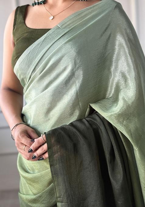 Green Printed Chiffon Saree Set