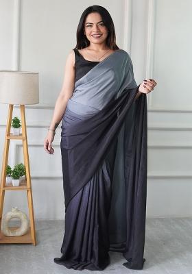 Grey Printed Chiffon Saree Set