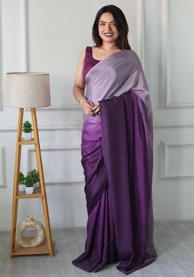 Lavender Printed Chiffon Saree Set