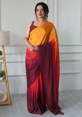 Yellow Printed Chiffon Saree Set