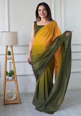 Mustard Yellow Printed Chiffon Saree Set