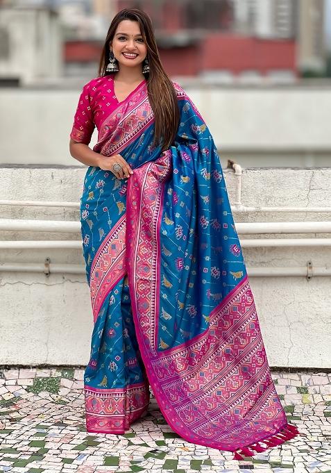 Sea Green Woven Silk Blend Saree Set