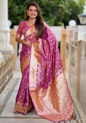 Mauve Woven Silk Blend Saree Set