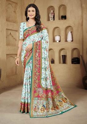 Sky Blue Printed Crepe Saree Set