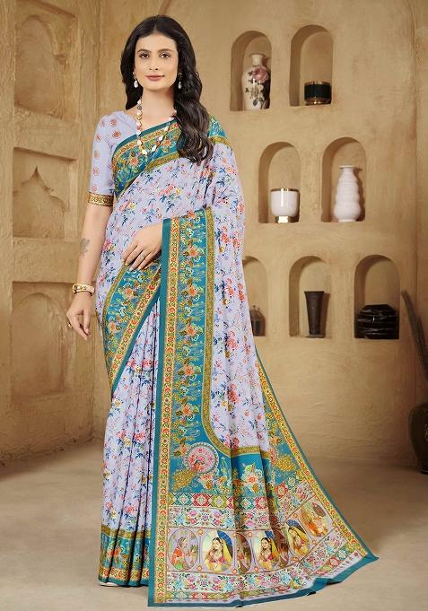 Lailac Printed Crepe Saree Set