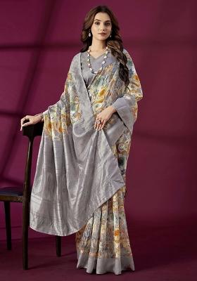 Lavender Woven Silk Blend Saree Set