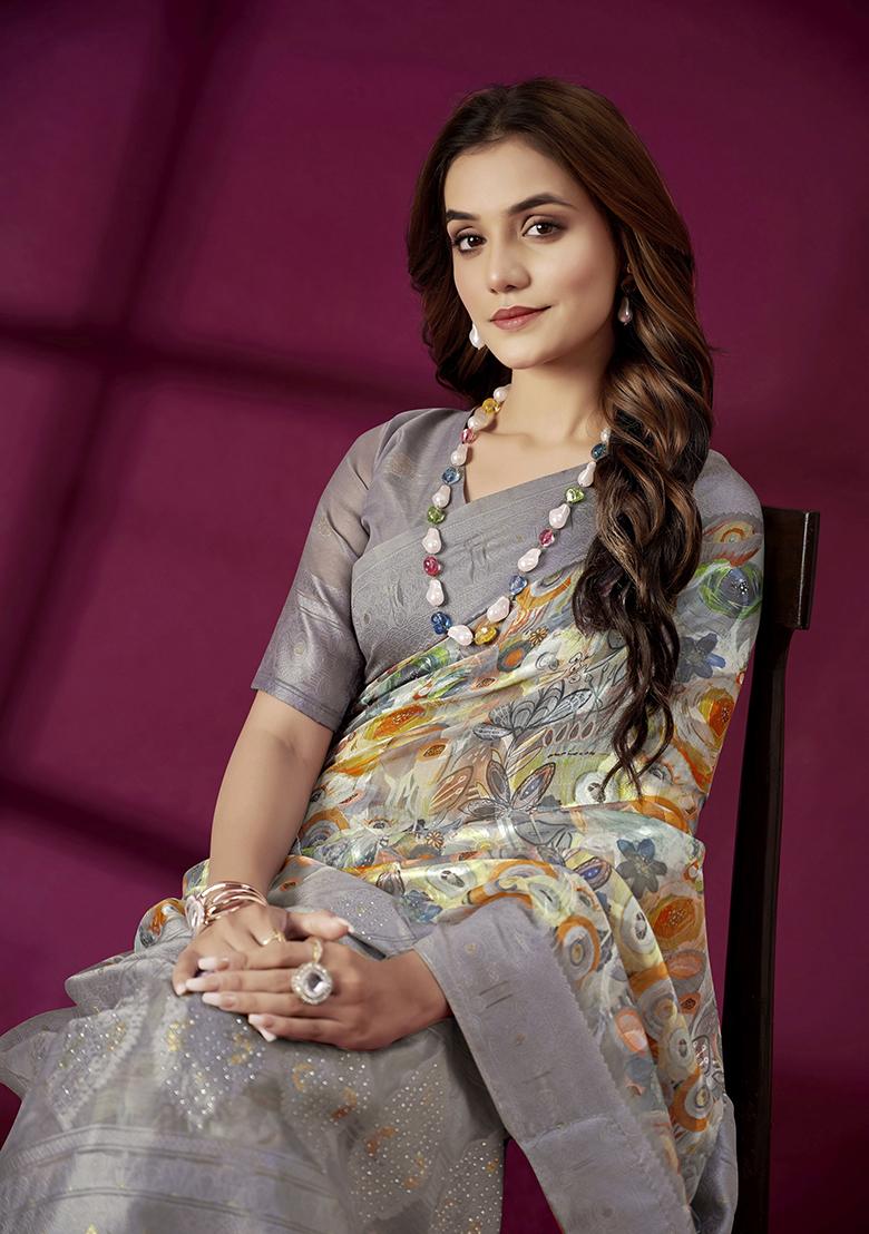 Lavender Woven Silk Blend Saree Set - Indya