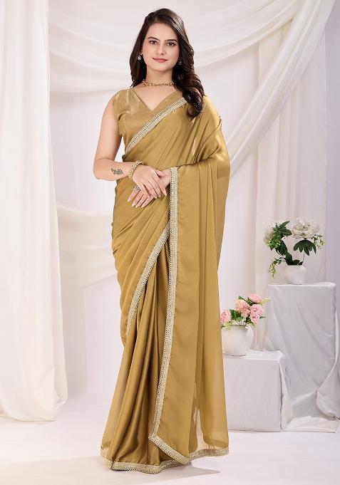 Brown Printed Art Silk Saree Set