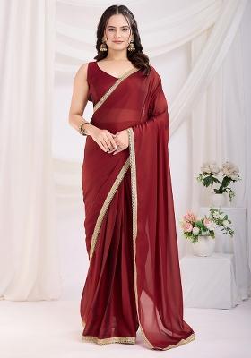 Maroon Printed Art Silk Saree Set