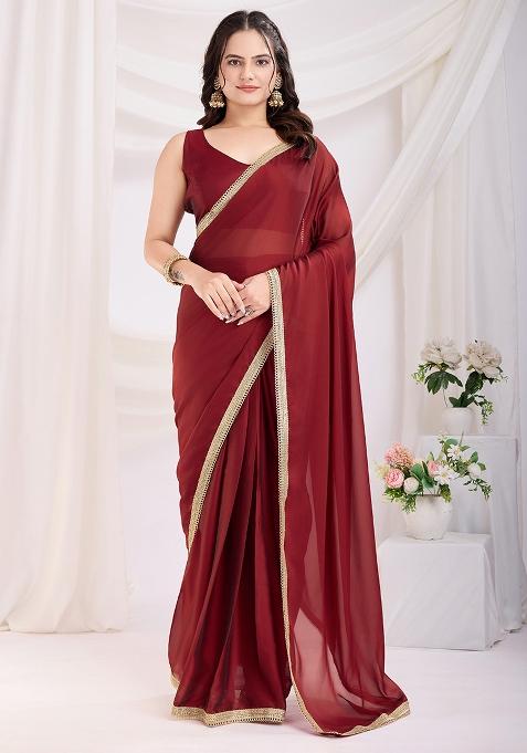 Maroon Printed Art Silk Saree Set