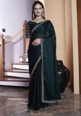 Green Embroidered Chiffon Saree Set