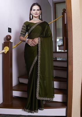 Green Embroidered Chiffon Saree Set