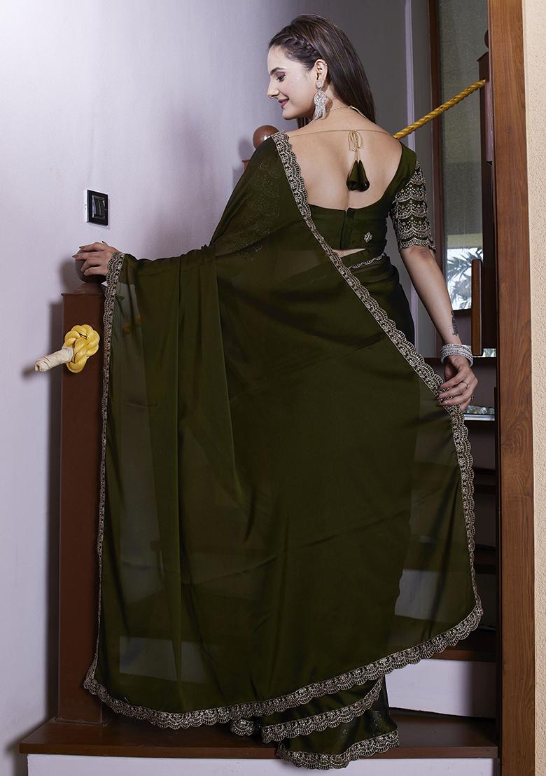 Green Embroidered Chiffon Saree Set