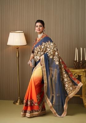 Multi Embroidered Georgette Saree Set